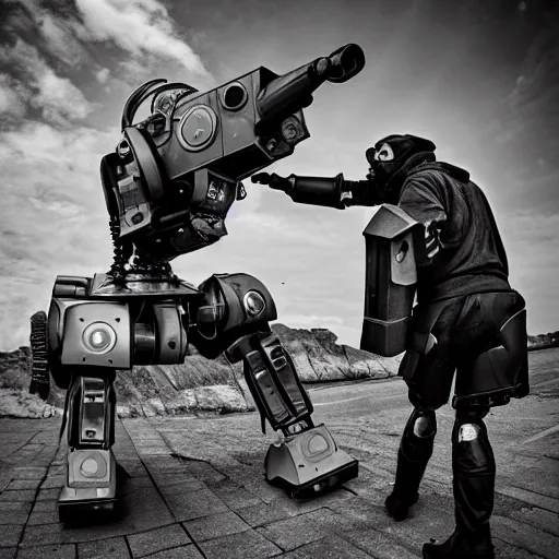 Image similar to war robot against photographer