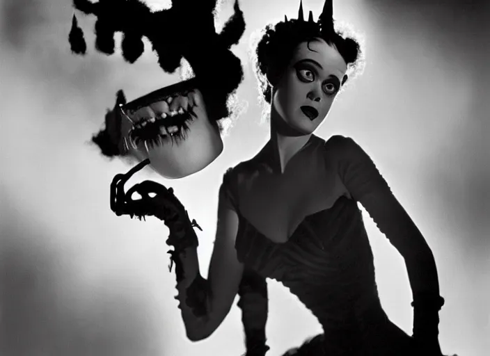 Image similar to editorial portrait, bride of frankenstein ( 1 9 3 5 ) as teen, still from the movie beetlejuice, cinematic