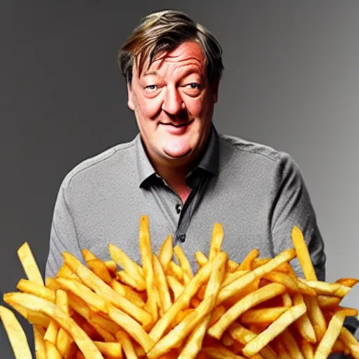 Image similar to ( ( stephen fry ) ) is [ made of ] [ french fries ] hybrid intercross mix