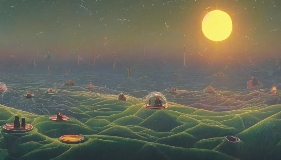 Image similar to many hexagons on the way to the sun, planet earth in foreground, simon stalenhag