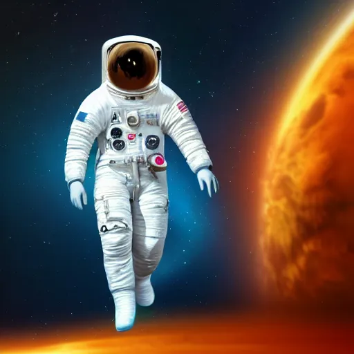 Prompt: a hyper realistic digital painting of a woman in an astronaut suit in space