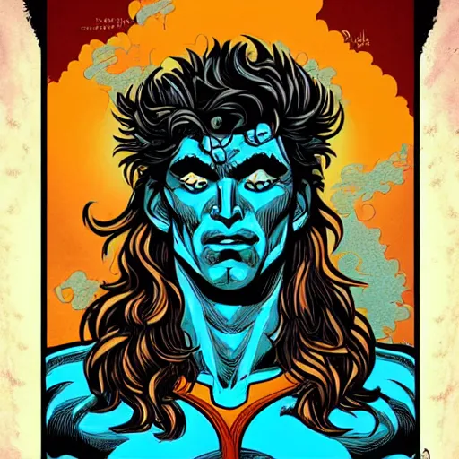 Image similar to the god poseidon, comic illustration, digital art, concept art, by butcher billy