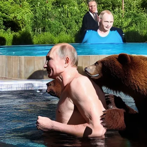 Image similar to putin bathes in a pool with bears