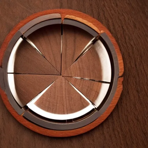 Image similar to lens aperture blades made of walnut wood. minimal. dramatic lighting.