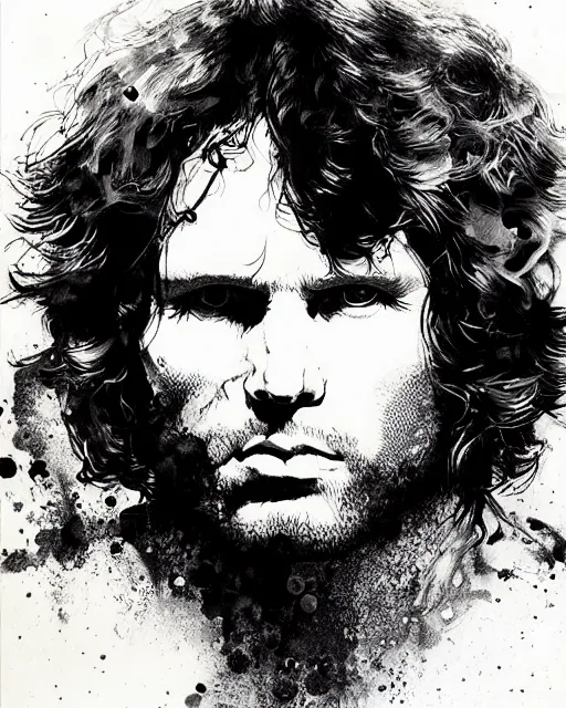 Image similar to portrait of jim morrison, concept art, sumi - e style, intricate linework, artstation, trending, highly detailed, smooth, focus, art by yoji shinkawa,