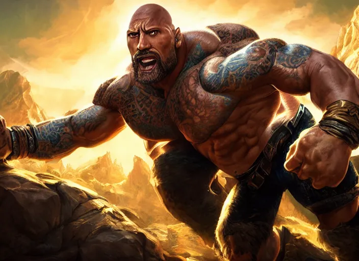 Prompt: dwayne johnson character concept art, digital illustration, trending on artstation, intricate details, epic composition, sharp focus, 8 k uhd, masterpiece, league of legends splash art