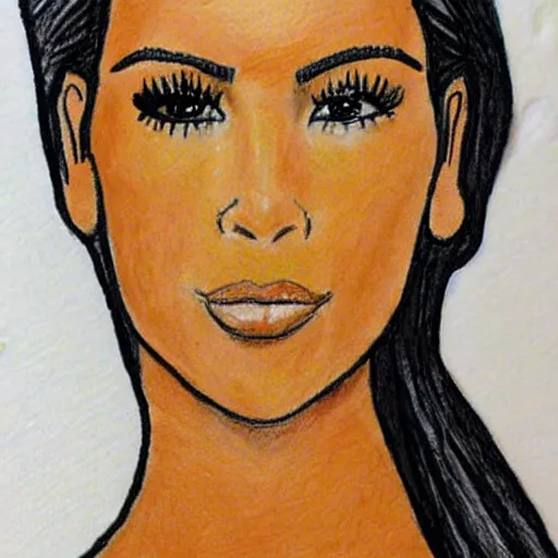 Image similar to Kim Kardashian, poorly drawn in wax crayon by a five-year old