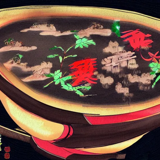 Image similar to chongqing hot pot, digital art, style of traditional chinese painting