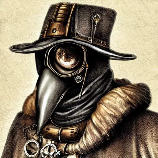 Image similar to steampunk plague doctor, digital art, artstation, highly detailed