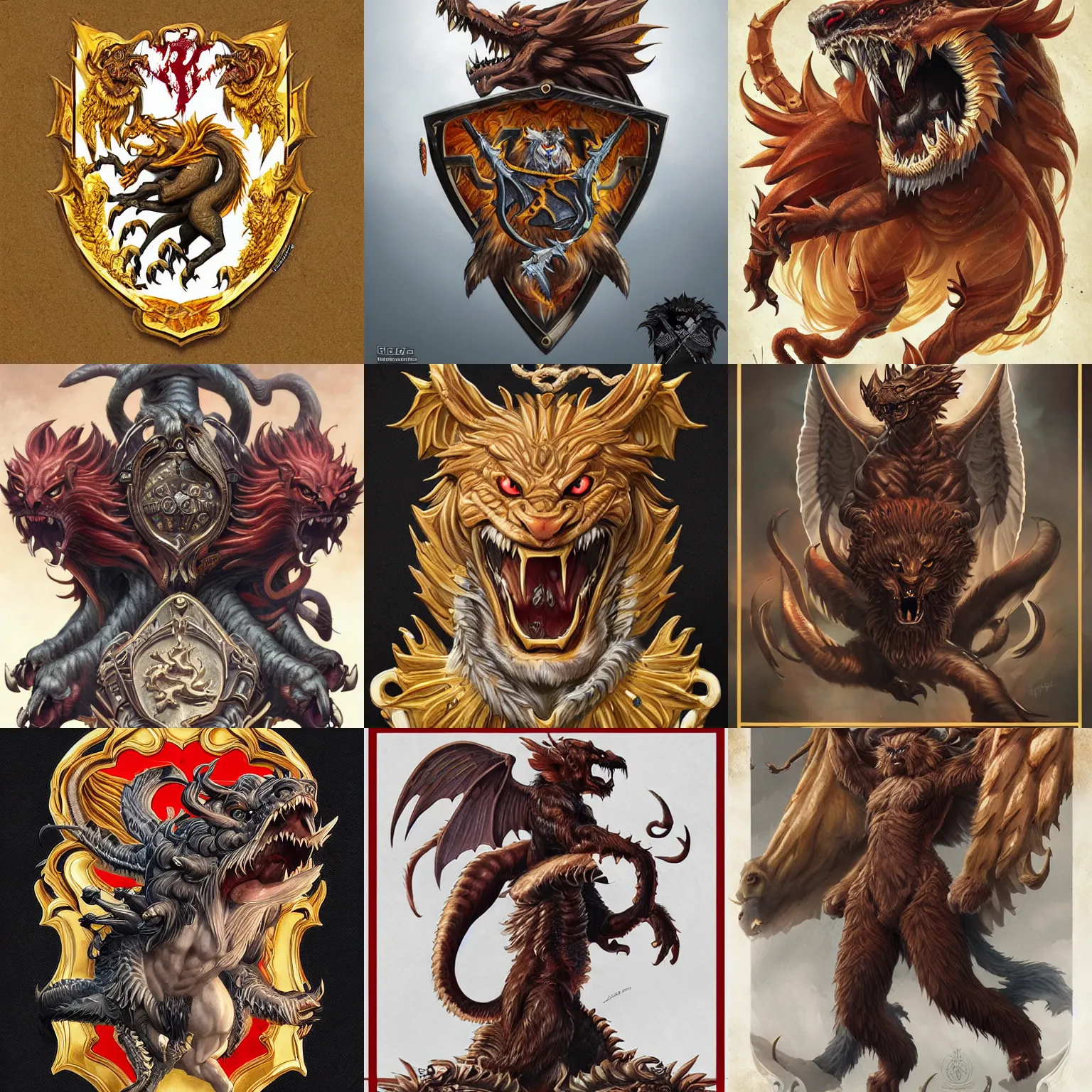 Prompt: manticore coat - of - arms, highly detailed, sharp focus, art by artgerm and greg rutkowski and magali villeneuve