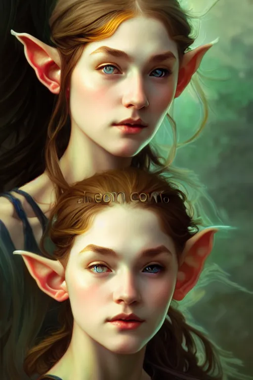 Image similar to beautiful young elf portrait, highly detailed, digital painting, artstation, sharp focus, illustration, art by tan zi and ayanamikodon and alphonse mucha and wlop