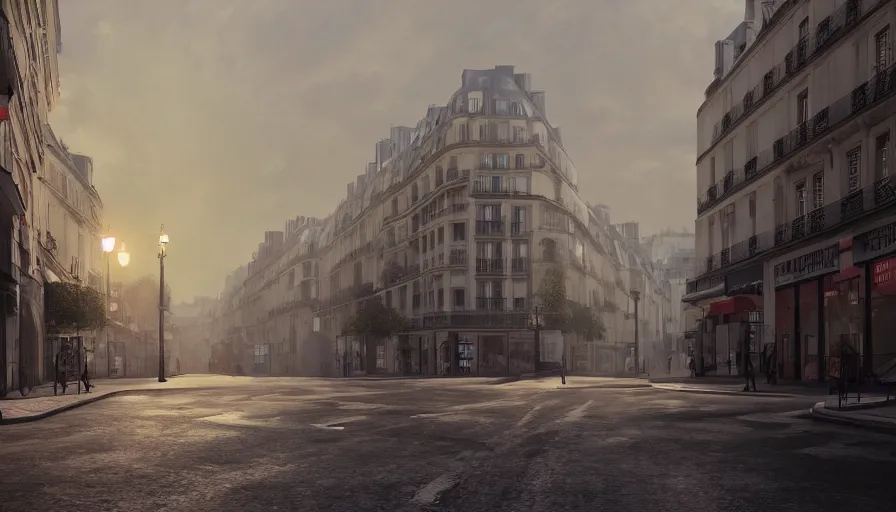 Prompt: empty paris streets, heat wave, volumetric light, abandoned, hyperdetailed, artstation, cgsociety, 8 k
