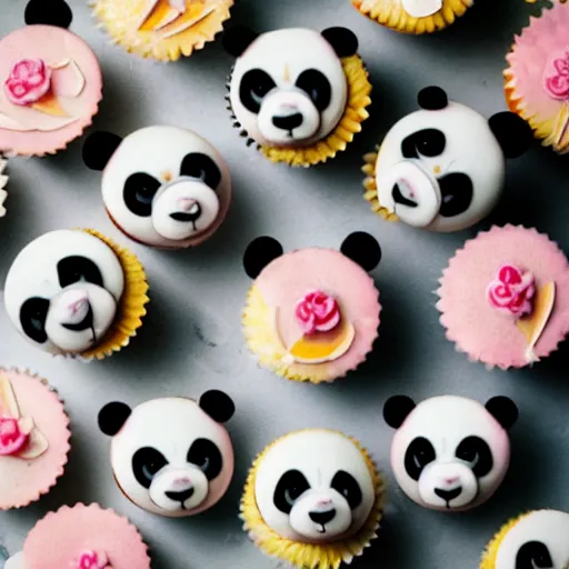 Prompt: beautiful panda cupcakes, food photography, centered, bokeh, studio lighting