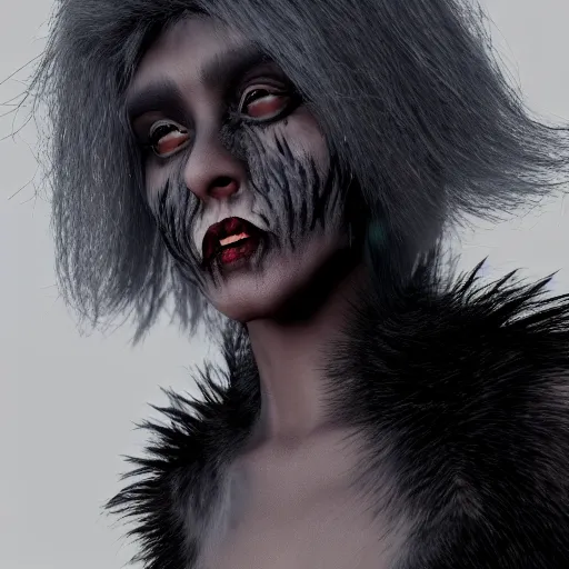 Image similar to woman transforming into a werewolf at night and covered with black realistic fur, ultra detail, unreal engine 5, 8 k