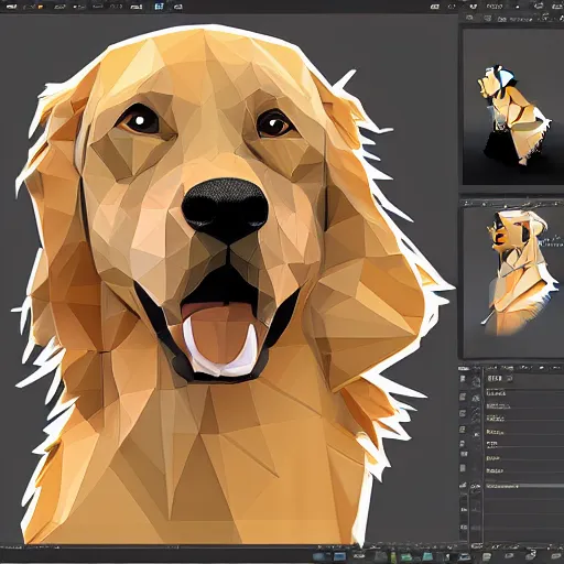 Prompt: finished low poly drawing of a golden retriever, artstation trending