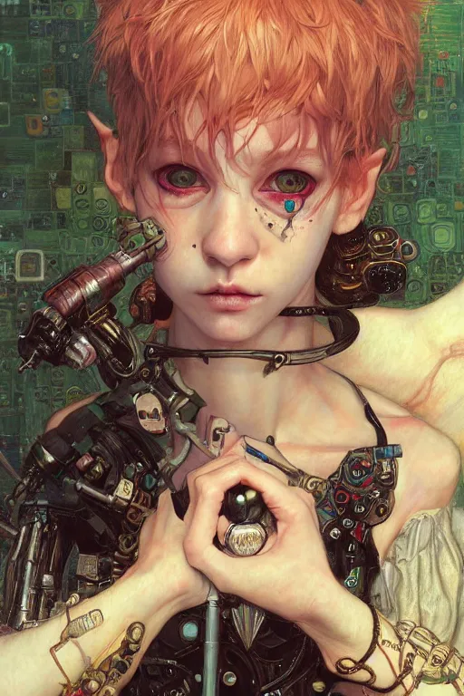 Image similar to portrait of beautiful young goblin, cyberpunk, Warhammer, highly detailed, artstation, illustration, art by Gustav Klimt and Range Murata and Ilya Kuvshinov and Sakimichan