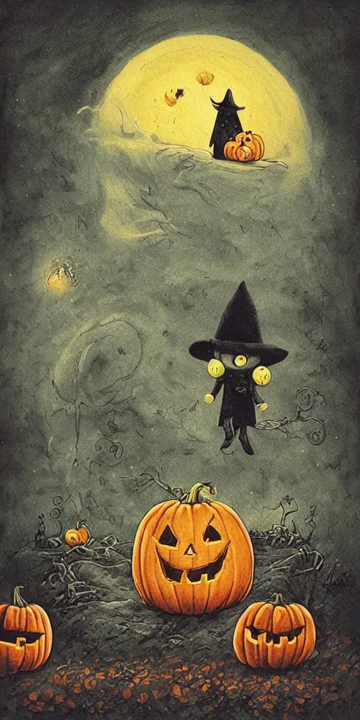 Image similar to a pumpkin and ghost scene by alexander jansson