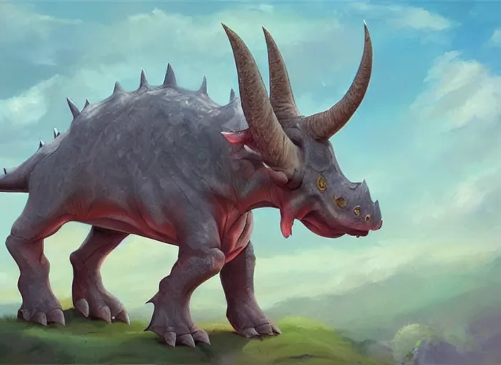 Image similar to character design for a cute triceratops made by cookies for kids game, oil painting by jama jurabaev, extremely detailed, brush hard, artstation, for aaa game, high quality, brush stroke