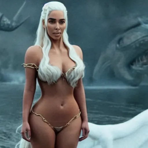 Image similar to A still of Kim Kardashian as Daenerys Targaryen