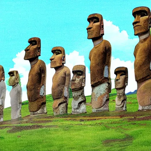 Image similar to easter island meets mapuches. illustration. digital art