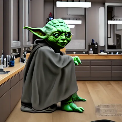 Prompt: yoda at the barbershop, highly detailed, unreal render, 4k hdr