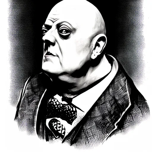 Image similar to graphic illustration, creative design, aleister crowley as willy wanka, biopunk, francis bacon, highly detailed, hunter s thompson, concept art