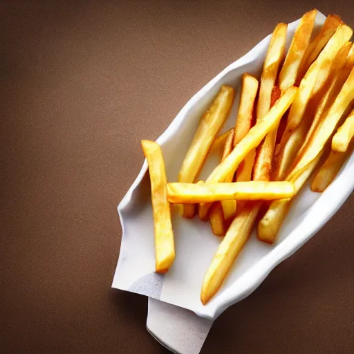 Prompt: French fries in the shape of spoons, promotional photography