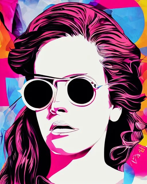 Prompt: cypherpunk lana del rey fashion illustration, television sunglasses, abstract portrait, 3 5 mm, ultra detailed, fine detail