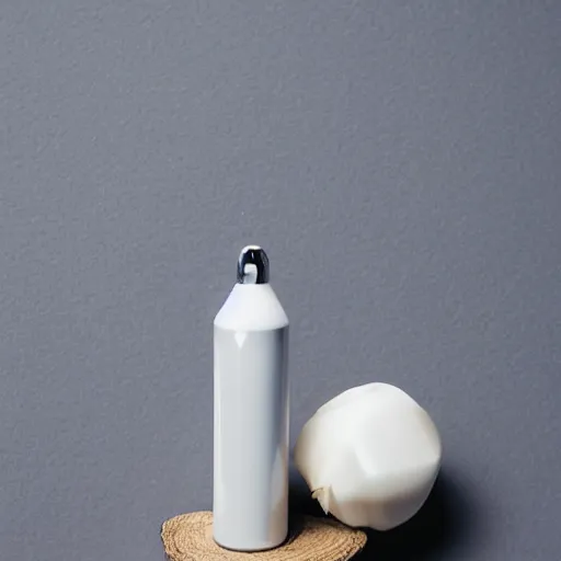 Image similar to centered white perfume bottle next to halved - coconuts, with white crisp zen modern minimalist bacgkround, illumination lighting, sharp focus, vogue, hartper's bazaar