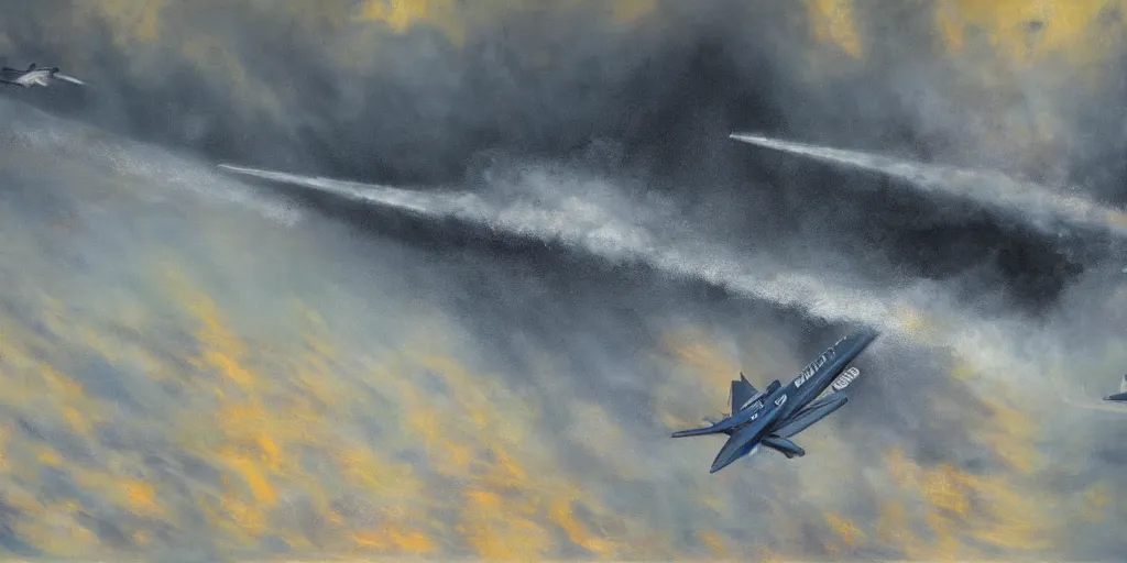 Prompt: surreal painting of plane crashing