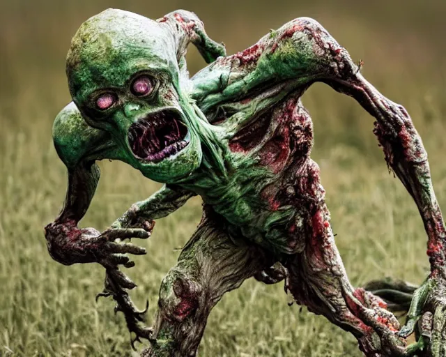 Prompt: 2 0 0 mm wildlife photography of an infected fungal graceful lithe horror giant zombie alien running. highly detailed 8 k. intricate. lifelike. nikon d 8 5 0.