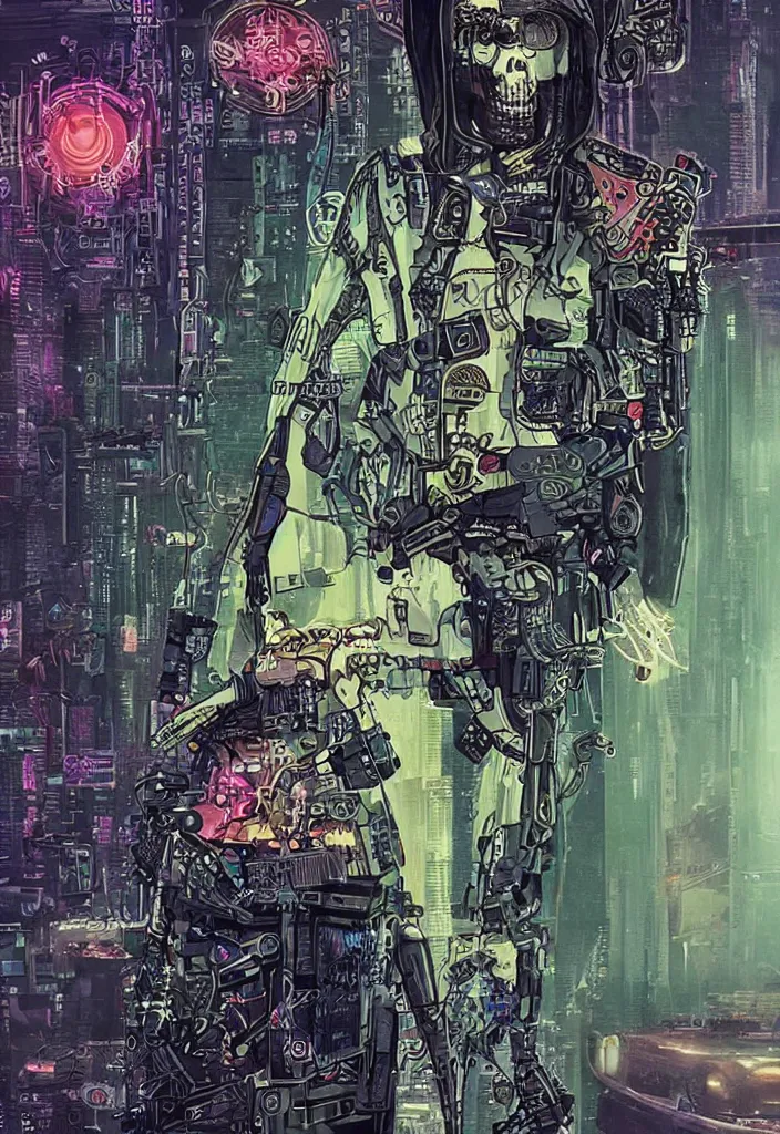 Image similar to death as a cyberpunk tarot card