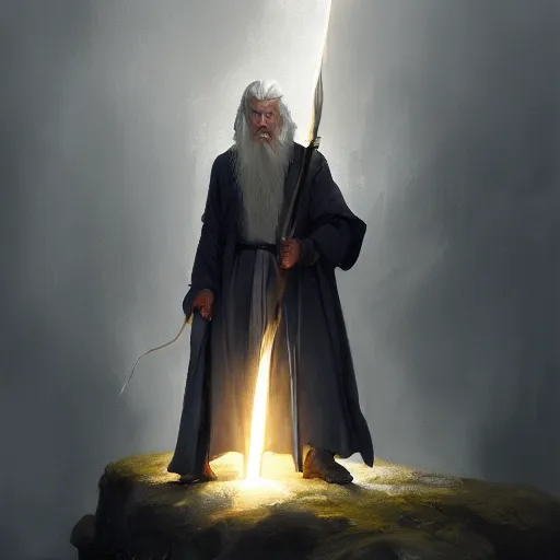 Image similar to gandalf casts a lightningbolt, dramatic lighting, chiaroscuro, high detail, painted by greg rutkowski, painted by igor kieryluk, painted by bobby chiu, trending on artstation