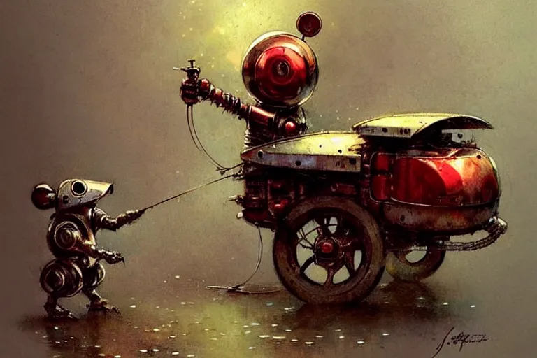 Image similar to adventurer ( ( ( ( ( 1 9 5 0 s retro future robot android mouse cart. muted colors. ) ) ) ) ) by jean baptiste monge!!!!!!!!!!!!!!!!!!!!!!!!! chrome red