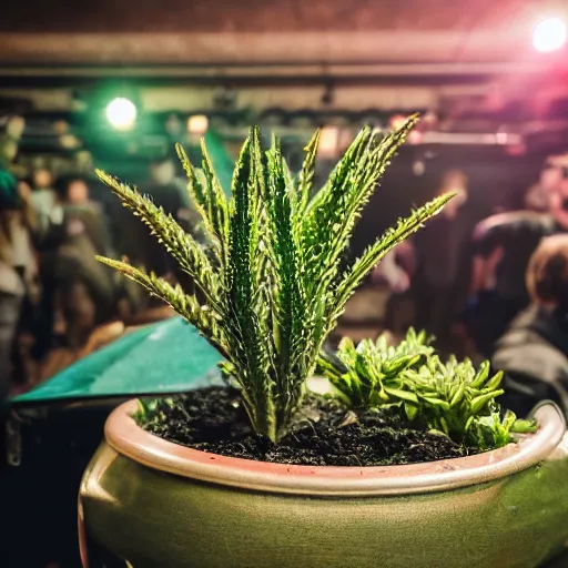 Image similar to a potted plant on a stage at a mosh pit