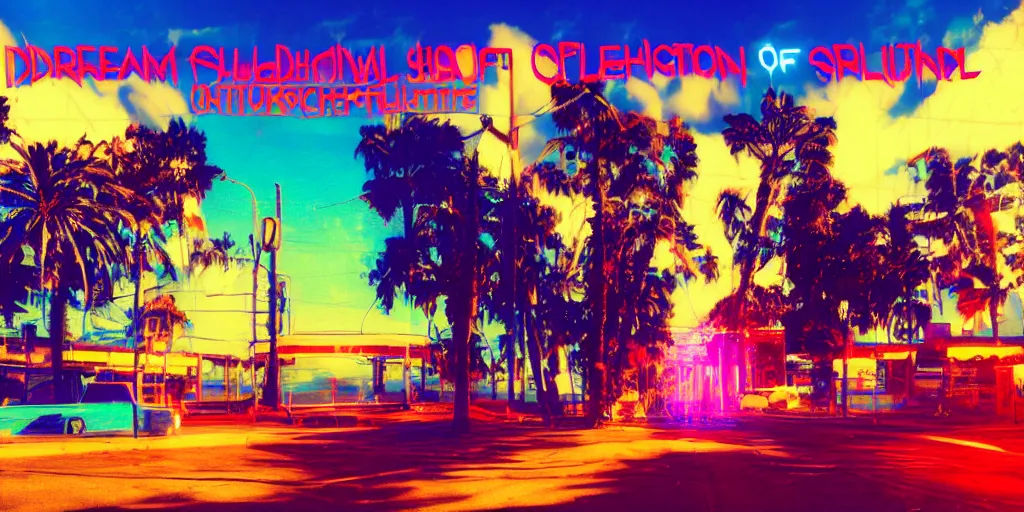 Prompt: dream of californication, cyberwave, neon, cinematic,