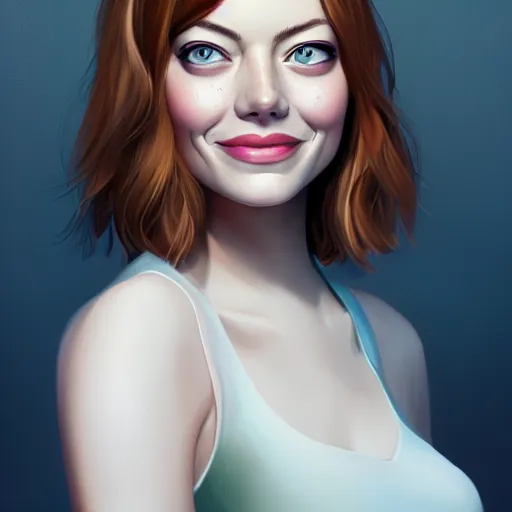 Prompt: portrait of Emma Stone, beautiful eyes, smiling, elegant, highly detailed, digital painting, artstation, concept art, smooth, sharp focus, illustration, art