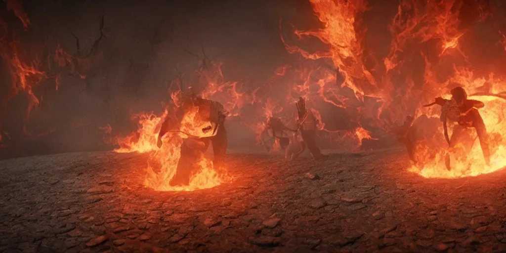 Prompt: i fell in to a burning ring of fire, highly detailed vfx, cinematic, volumetric lighting,