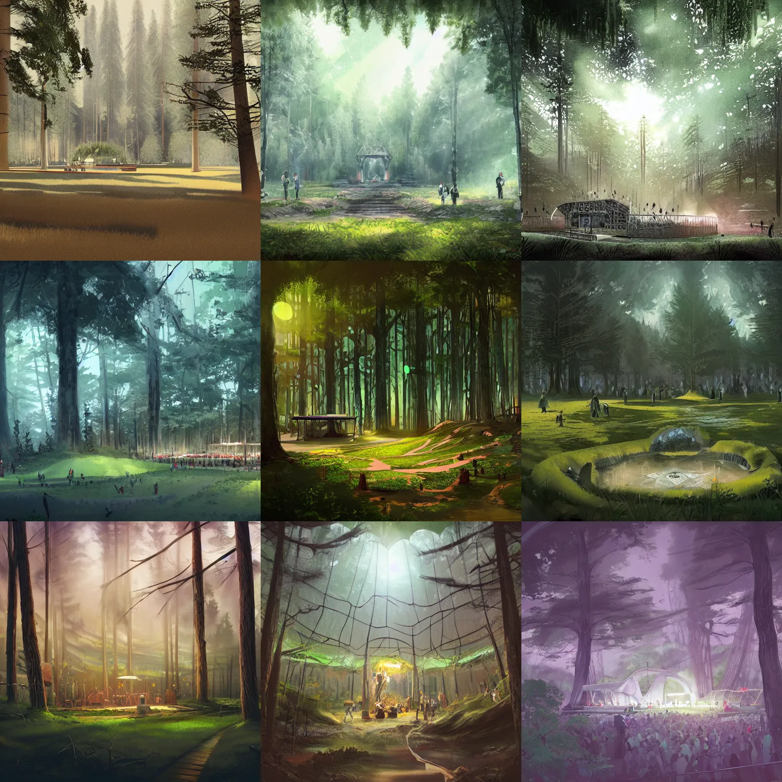 Prompt: concert venue in the middle of a forest, concept art, trending on artstation