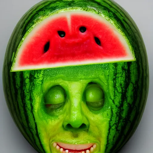 Image similar to a face made of watermelon