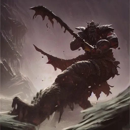 Image similar to an orc fighting an elf, greg rutkowski