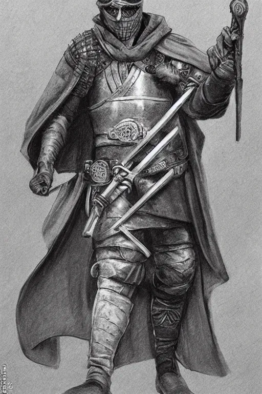 Image similar to concept of a medieval fantasy character that is a robber, by Even Amundsen, pencil