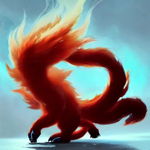 Prompt: pokemon fox ninetails of fire, artstation greg rutkowski, cinematic, hyperrealist, digital art