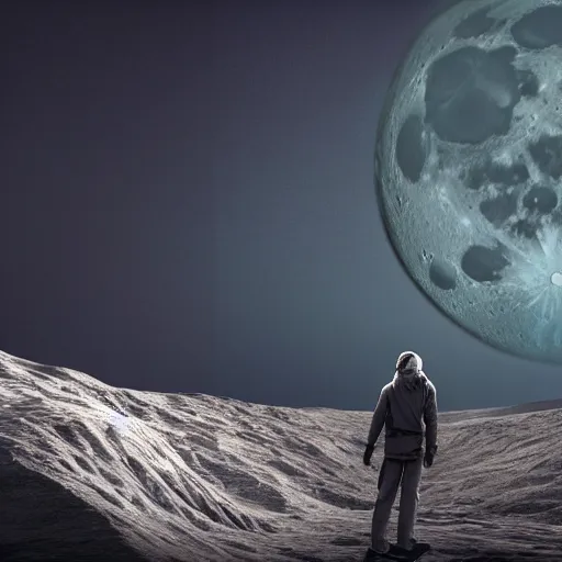 Image similar to Lex Fridman on a moon, digital art, 8k, super realistic,