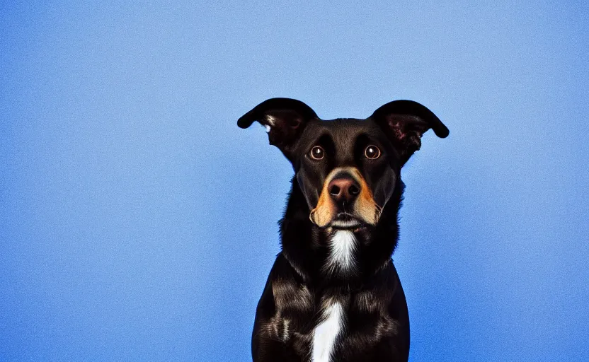 Image similar to portrait of a dog on blue background, rim light, beautiful lighting, 8 k