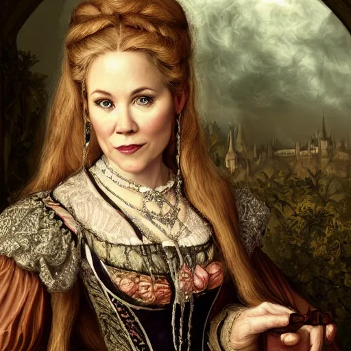 Prompt: a beautiful portrait of christina applegate as a 1 6 th century noblewoman, fantasy, intricate, elegant, highly detailed, digital painting, artstation, concept art, matte, sharp focus, illustration, luminist and baroque style