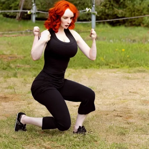 Image similar to christina hendricks doing squats exercises,