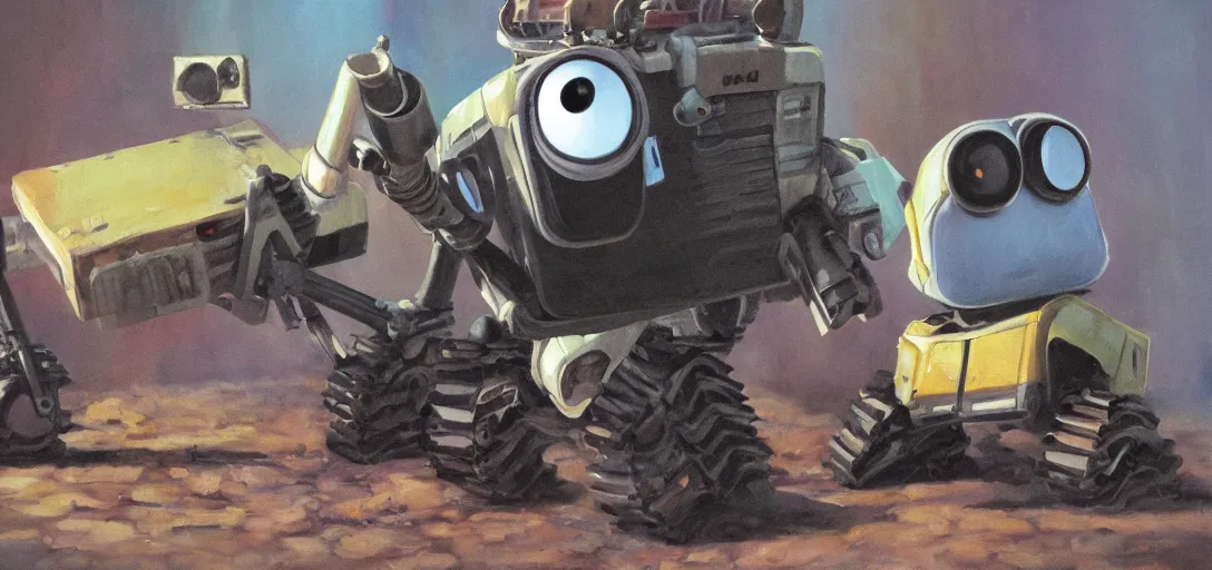 Image similar to Oil Painting of Wall E and Eva