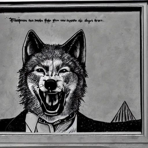 Image similar to portrait of retarded wolf, propaganda style