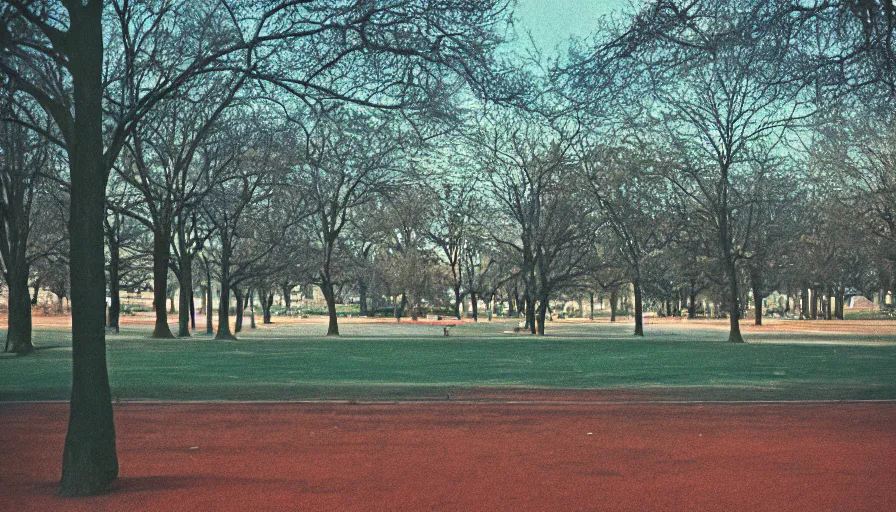 Prompt: 60s movie still of empty royal park, cinestill 800t 50mm eastmancolor, liminal Space style, heavy grain-s 150